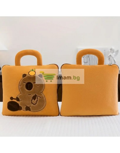 3в1 Плюшена играчка Capybara възглавница одеяло и чанта